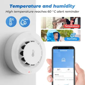   1 / 4 шт. Tuya WiFi Датчик влажности Температура Умный дом Дымовая сигнализация Защита безопасности работает с Alexa Google Home