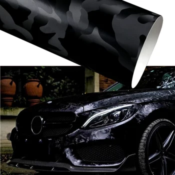   1,5 м x 1,52 м 3D Ghost Black Автомобиль Виниловые листы для стайлинга автомобиля Капот Крыша Бампер Наклейки Пленка Клейкая наклейка ПВХ Наклейки