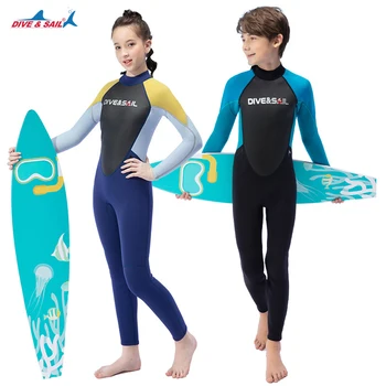  2,5 мм Детский неопреновый гидрокостюм Цельный солнцезащитный костюм с длинными рукавами и теплый молодежный купальник для подводного плавания с аквалангом и серфинга