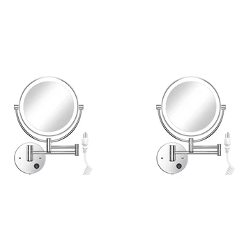  2 шт. 8,5-дюймовое светодиодное настенное зеркало для макияжа круглое двустороннее 1X/10X увеличение с кнопкой света Штекер США