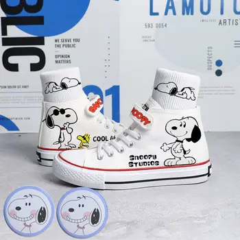  2023 Snoopy Холст Обувь Kawaii Мультфильм Детская повседневная обувь с высоким верхом Симпатичная студенческая обувь на плоской подошве Детский подарок на день рождения