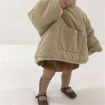  2023 Утолщенная плюшевая детская куртка Зимняя корейская детская куртка с капюшоном Хлопковая теплая куртка Верхняя одежда для девочек и мальчиков Пальто