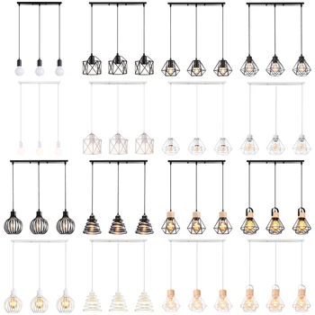  3 головы Винтажные подвесные светильники Деревянная подвесная лампа Люстра Промышленная для лофта Столовая Гостиная Кухня Осветительный прибор LED