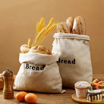  3 шт. Хлебные мешки Мешковина Многоразовые мешки для хлеба на шнурке, как показано на рисунке Льняное хранение продуктов ручной работы