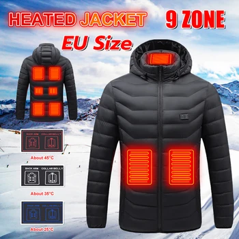  9 областей Куртка с подогревом для мужчин Женщин Зима На открытом воздухе Регулируемое нагревательное пальто Термопальто с питанием от USB для катания на лыжах Кемпинг Размер ЕС