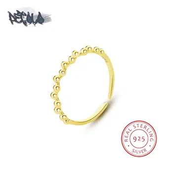  925 Стерлинговое серебро Нерегулярное круглое кольцо из бусин для женщин Простое открытие Регулируемое ювелирное кольцо из стерлингового серебра