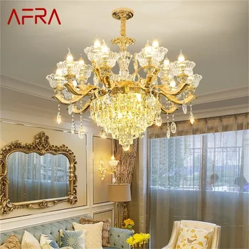  AFRA Современная люстра Золотая роскошная подвесная лампа для свечей Светодиодные хрустальные светильники для дома Гостиная Спальня Декор