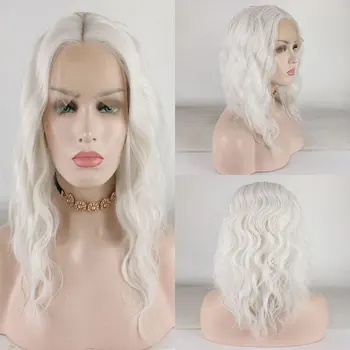  Bombshell Pure White 13X4 Lace Front Wigs Water Wave Pre Plucked Hairline Высококачественное термостойкое волокно для женщин