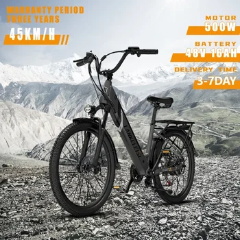  E Велосипед 26 дюймов с шиной для взрослых Электрический велосипед для путешествий по городу 500 Вт Мощный двигатель 48V16AH Съемный литиевая батарея Электрический велосипед