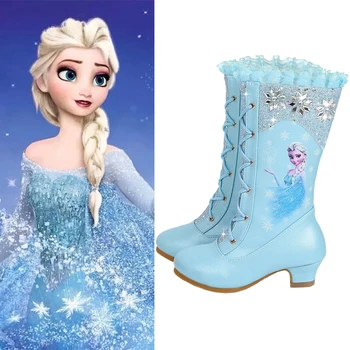  Frozen Elsa Princess Зимние длинные сапоги для девочек Мягкий мех Пушистые снегоступы Дети Рождественский косплей Блестящая фея Вечеринка Одевалка