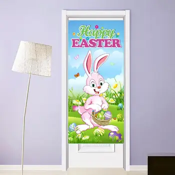  Happy Easter Door Cover Дверь Висячий Украшение Знак Новинка Пасхальные яйца Кролик Баннер для отеля Holiday Apartment Home Decor