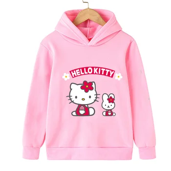  Hello Kitty Sanrio Kawaii Детская модная одежда Осень Одежда для девочек Костюм для кошек Детские толстовки для малышей Повседневные спортивные костюмы