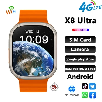  HK8 Smartwatch X8 Ultra RAM 4 ГБ + 64 ГБ 2,02 дюйма Android Смарт-часы для мужчин 4G Вызов GPS Компас Wi-Fi Мониторинг здоровья Спортивная сим-карта PK