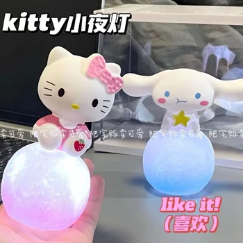  Kawaii Sanrio Hello Kitty Kuromi Cinnamoroll Ночник Светящиеся Дети Игрушка Прикроватная лампа Аниме Милые Дети Подарок Подарки