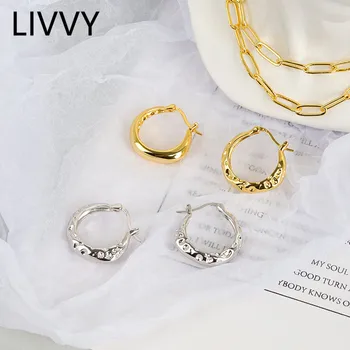   LIVVY Серебряный цвет Нерегулярная геометрия Круглые серьги-кольца для женщин Личность Горячие модные ювелирные изделия Аксессуар