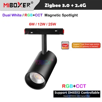  Miboxer 2.4G Zigbee 3.0 6 Вт 12 Вт 25 Вт Светодиодный магнитный прожектор умный двойной белый CCT / RGBCCT Потолочный светильник 48 В Трек Пульт дистанционного управления