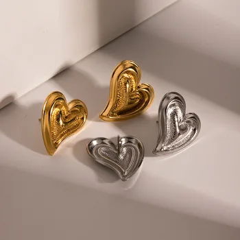  Minar Стильные металлические серьги-гвоздики с неправильным сердцем для женщин 18-каратное золото с серебряным PVD-покрытием из нержавеющей стали молоток тон серьги
