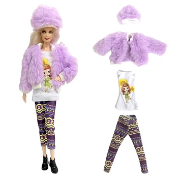  NK Official 4 шт. Кукла милый костюм благородный фиолетовый пальто + рубашка с рисунком подсолнуха + брюки в этническом стиле для аксессуаров для куклы Барби