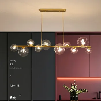  Nordic Strip Светодиодные люстрированные подвесные светильники Современные стеклянные шаровые подвесные светильники для гостиной Спальня Лофт Декор Промышленное освещение