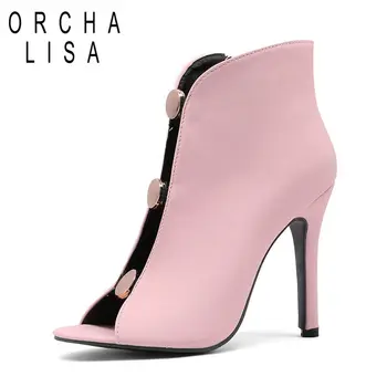  ORCHA LISA Design Обувь для женщин Летние сапоги Peep Toe Сверхвысокий Тонкий Каблук Заклепки Заклепки Секс Вечеринка Женские Пинетки Большой Размер 43