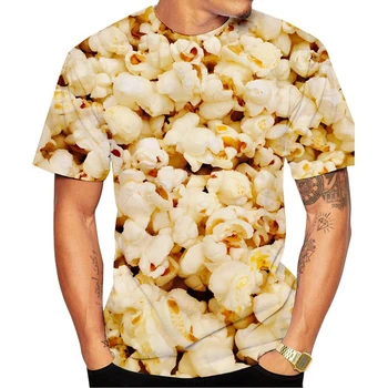  Summer New Style 3D-печатная футболка с попкорном для еды Мужчины / женщины Хип-хоп Уличная одежда O-образный вырез Пуловер Футболка