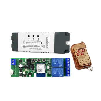  Tuya Smart WiFi Switch Relay Модуль + с радиочастотным пультом дистанционного управления 2 канала AC / DC 7-32 В RF / APP Пульт дистанционного управления умным домом для Alexa