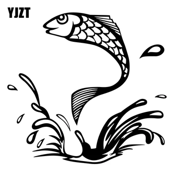  YJZT 16,6 см X15,7 см Забавное животное Прыгающая рыба Виниловая автомобильная наклейка Наклейка Черный/серебристый Аксессуары для декора
