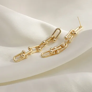  ZAKOL U-образная звеньевая цепь длинные висячие серьги для женщин золотой цвет полая металлическая серьга с каплями ежедневные украшения для вечеринок