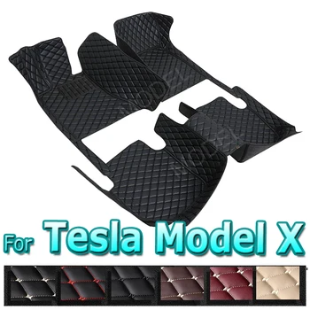  Автомобильные коврики для Tesla Model X 7 Seat 2015~2022 Полный набор роскошных ковров Коврик Коврик Anti Dirt Pad Кожаный коврик Автомобильные аксессуары Tapete Carro