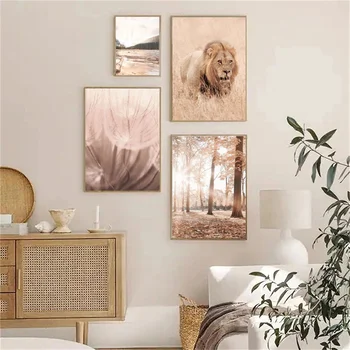  Африканские луга, природные животные, пейзажи, украшения льва и гепарда, пейзажная живопись, гостиная, диван, фрески, безрамные