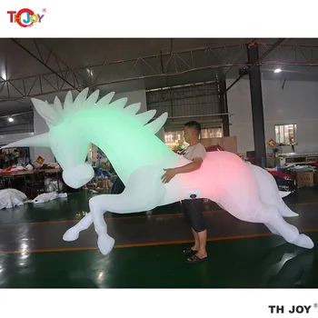   Бесплатная воздушная доставка Фантастический гигантский белый надувной костюм лошади длиной 3 м со светодиодной подсветкой для выступлений на парадных мероприятиях