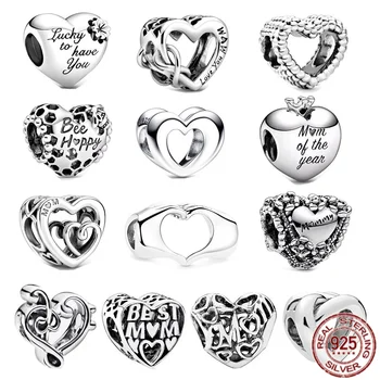  Бусины в форме сердца с серебром 925 пробы Love You Best Мама Infinity Fit Оригинальный браслет Pandora DIY Ювелирные изделия для подарка матери