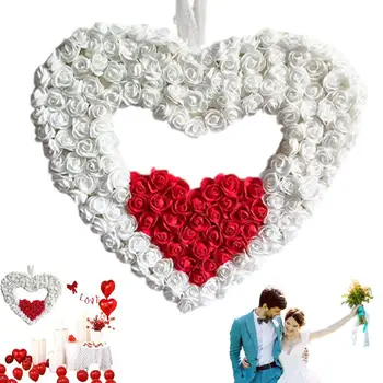   Венок в форме сердца на День святого Валентина Искусственное украшение из роз для настенной двери Подвесной домашний декор для свадебной вечеринки