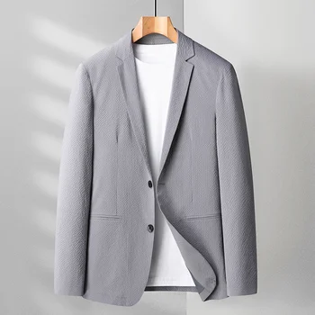  Весна-лето Мужчины для блейзеров 2023 Новый мужской Slim Fit Тонкий дышащий деловой однобортный костюм Пальто Брендовая одежда