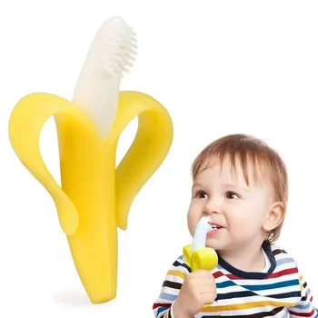  Детская зубная щетка в форме банана Малыши Прорезыватель для зубов Силиконовая тренировочная зубная щетка Кольцо для прорезывания зубов без бисфенола А Силиконовая жевательная резинка для ухода за зубами