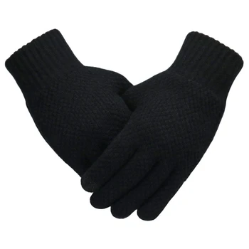   Зимние вязаные перчатки с полным пальцем сенсорный экран Мужская варежка Утолщение Теплая шерсть Кашемир Твердые велосипедные перчатки Осень