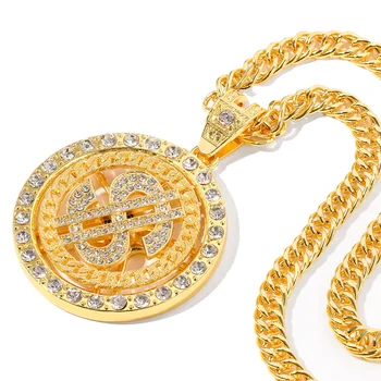  Золотые деньги Цепочка Знак Ожерелье Вращающийся Рэпер Поддельная Цепочка Подарок Для Парня Отец Муж