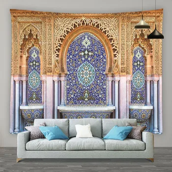  Исламский Ретро Геометрический Узор Гобелен Марокканский Архитектурный Настенный Висящий Гостиная Спальня Домашний Настенный Декор Фреска Экран
