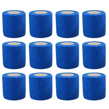   Когезивная лента, самоклеящаяся эластичная бинтовая лента (5X450 см, упаковка из 12 шт.) - синий