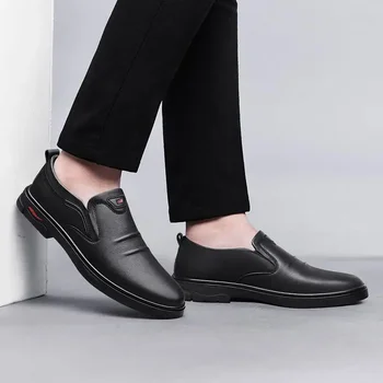  Кожаная обувь Мужская натуральная кожа Деловая формальная одежда Повседневная мужская обувь Дышащая мягкая нижняя обувь Британская свадебная обувь