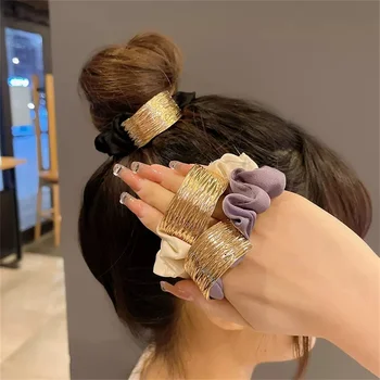  корейский стиль металлическая пряжка резинка для волос для женщин и девочек однотонная атласная резинка для волос эластичная резинка летний хвост