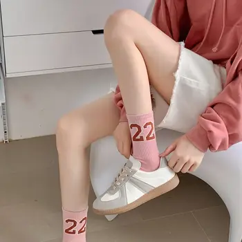  корейский стиль полосатые хлопковые носки модные вязание письмо пэчворк цвет носки харадзюку теплые средние трубчатые носки для девочек