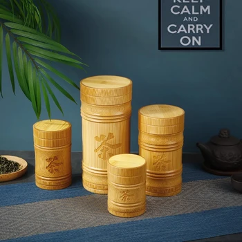   Коробка для хранения бамбукового чая ручной работы Китайская резная крышка канистры для чая Уплотнение Кухонные банки для хранения Ящик для специй Чехол Органайзер