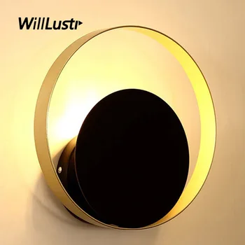 Креативный Железный настенный светильник Золотое металлическое кольцо Бра Кафе Бар Гостиная Спальня Прикроватная Черная Круглая Освещение G9