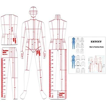   Линейка для мужской моды Набор линейки, как показано на рисунке для шитья гуманоидного рисунка, измерения одежды