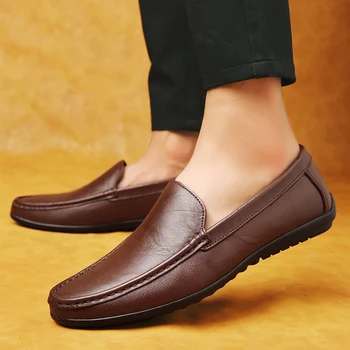  Модные мужские лоферы Мужские лоферы из натуральной кожи Повседневная обувь Мужская обувь Мокасины Обувь для вождения Обувь на плоской подошве для мужчин Большой размер 37-46