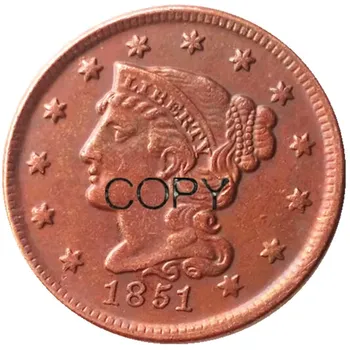  Монеты США 1851 Плетеные волосы Большие центы 100% медные монеты