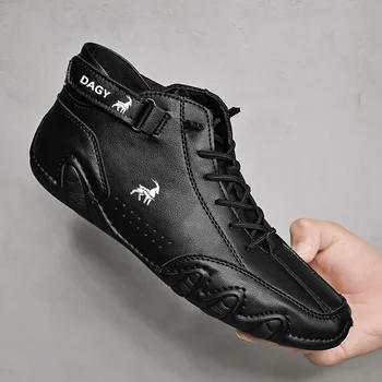  Мужские кроссовки Повседневная обувь 2023 Новая весенняя однотонная обувь для вождения для мужчин Плоская резинка Искусственная кожа Шитье Кроссовки на открытом воздухе