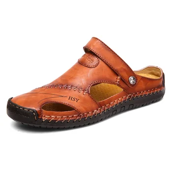  Мужские сандалии Обувь из натуральной кожи Скольжения Дышащий Рим Мужские летние пляжные тапочки на открытом воздухе Мягкие 2023 Сандалии Zapatos Hombre