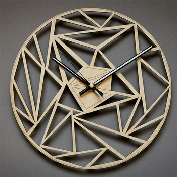  Настенные часы Украшение гостиной Съемный простой бамбуковый геометрический узор Спальня на батарейках Круглый современный подарок домой
